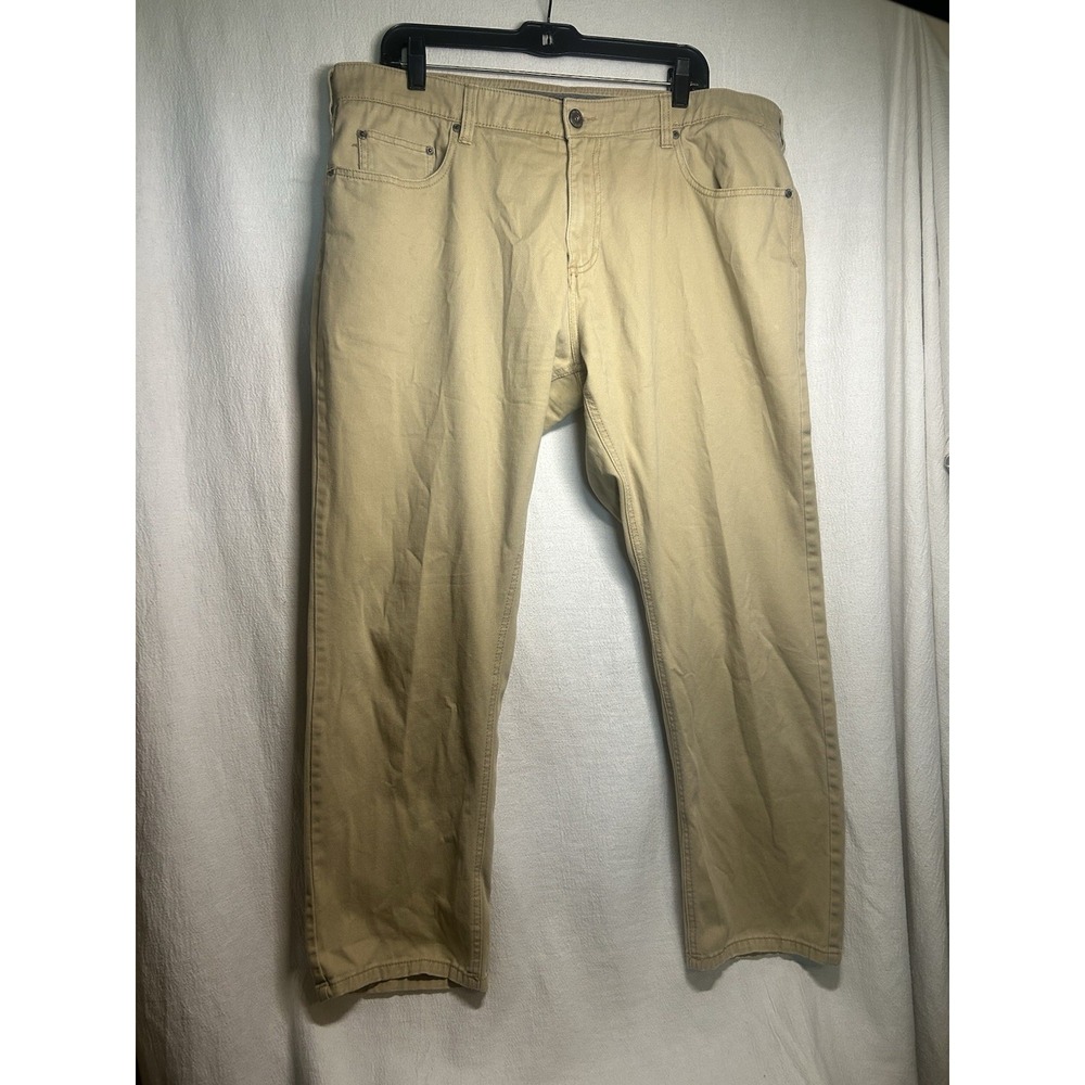 Iron Co 36x30 Chino Khaki Pants Straight Leg Elastic Waist 5 Pocket Flat Front